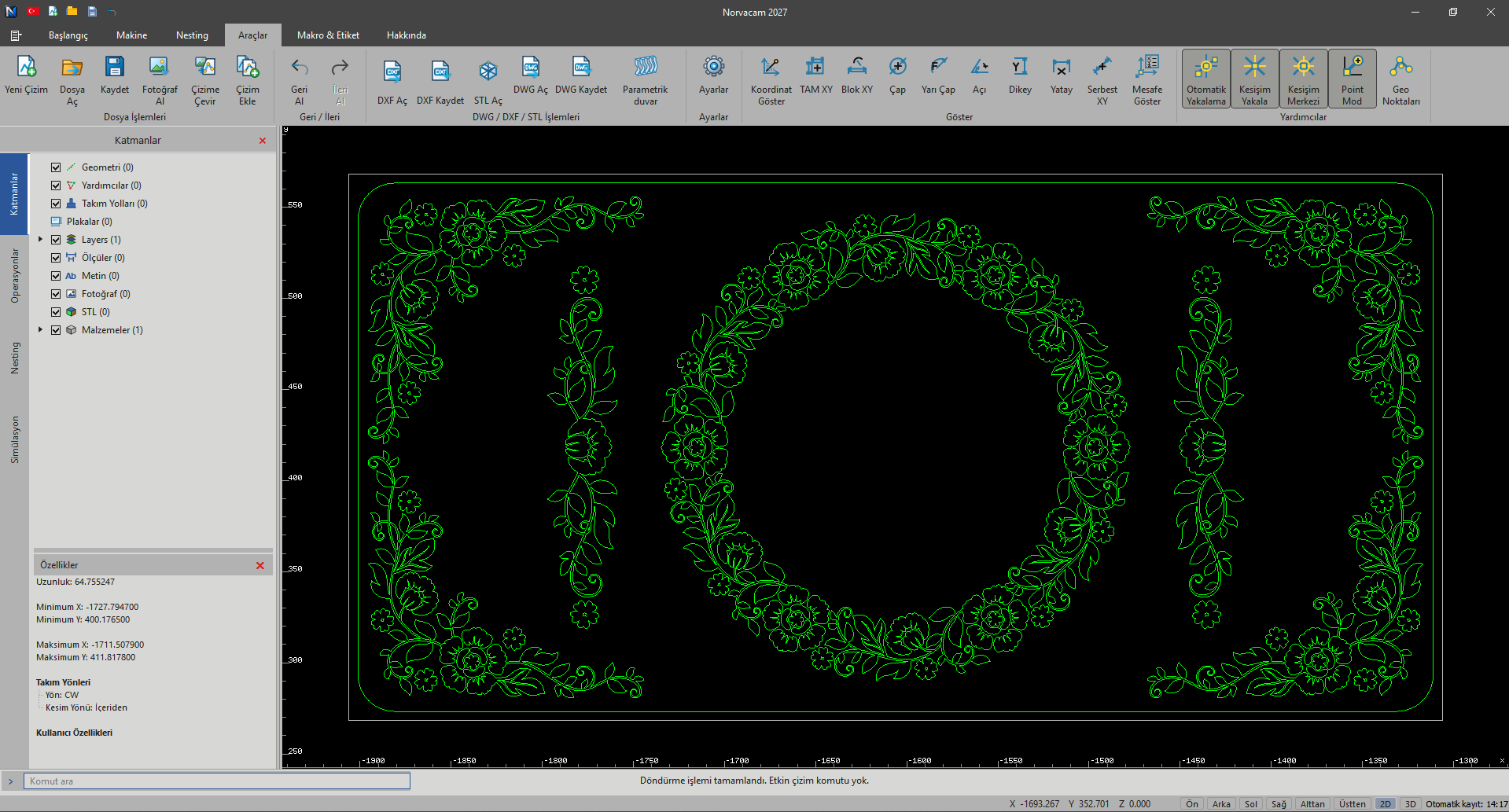 NorvaCAM DXF, DWG, STL ve ölçüm araçları